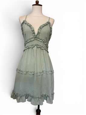 NEW Cupshe Sage Green Ruffled Mini Dress Size S